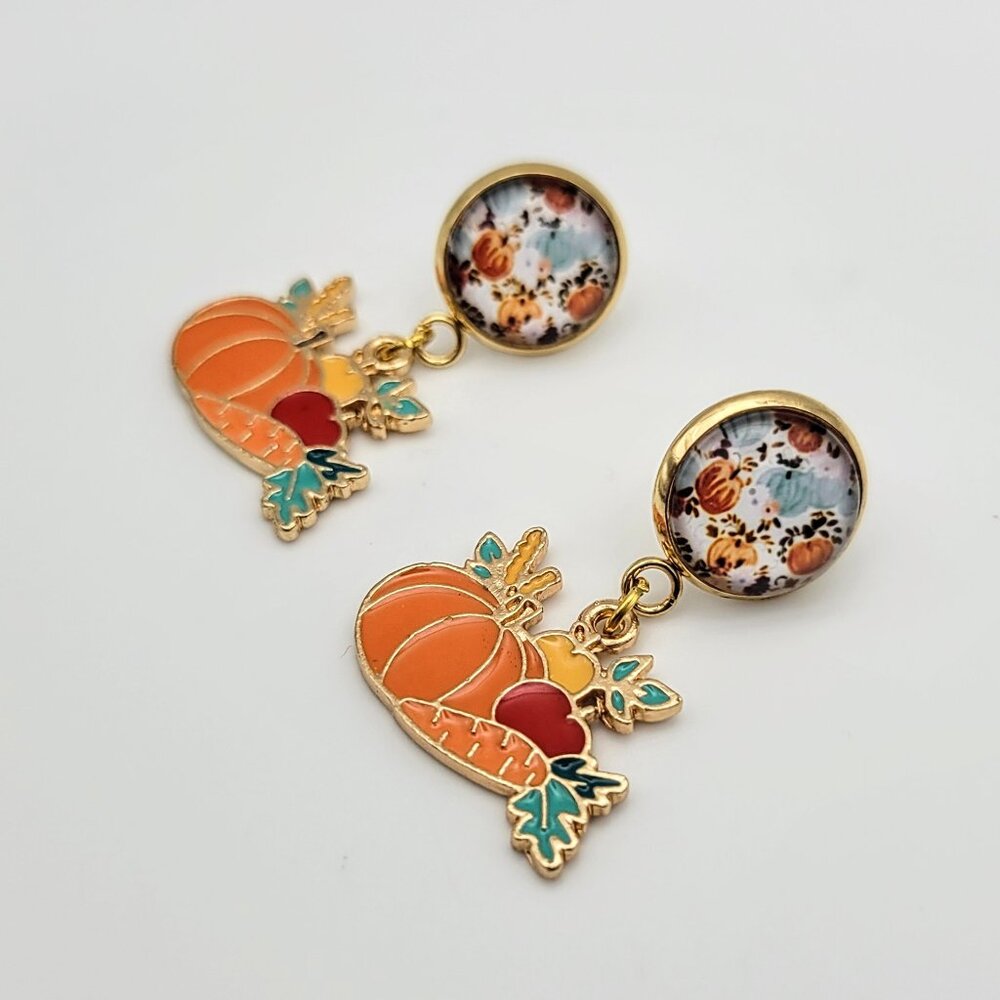 Autumn Thanksgiving Holiday Pumpkin Harvest Stud Post Fashion Dangle